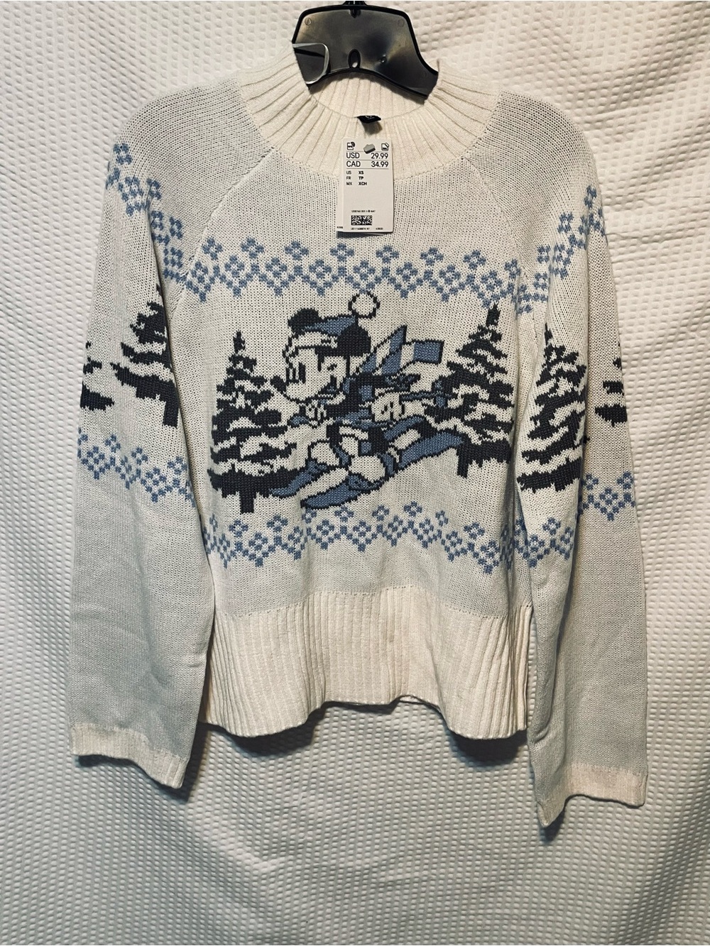 H&M Disney Mickey Mouse Skiing Sweater XS NWT Blue White Winter Holiday Knit
❄️